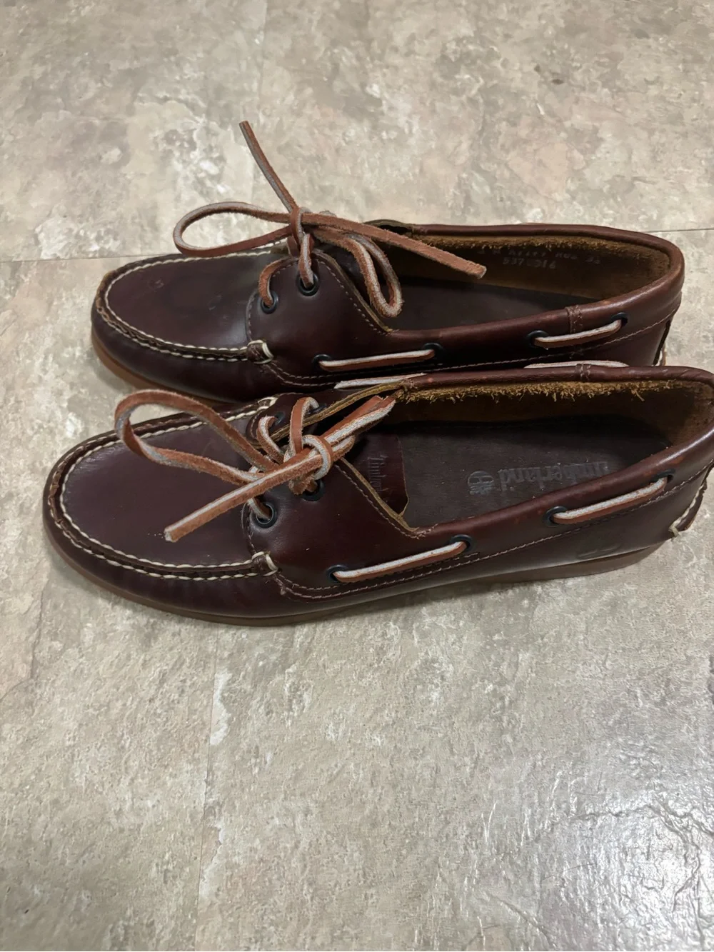 Timberland Dark Brown Leather Moc-Toe Boat Shoes with Tan Laces